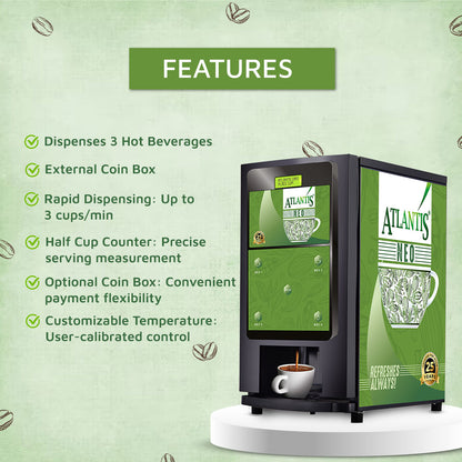 Atlantis Neo 3 Lane Tea and Coffee Vending Machine Coin Operated – Dedicated Hot Water