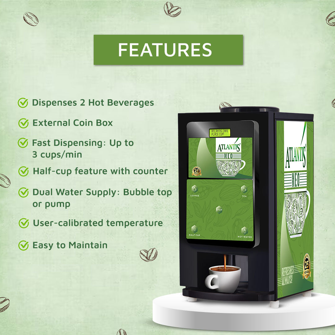 Atlantis Neo 2 Lane Tea and Coffee Vending Machine Coin Operated – Dedicated Hot Water