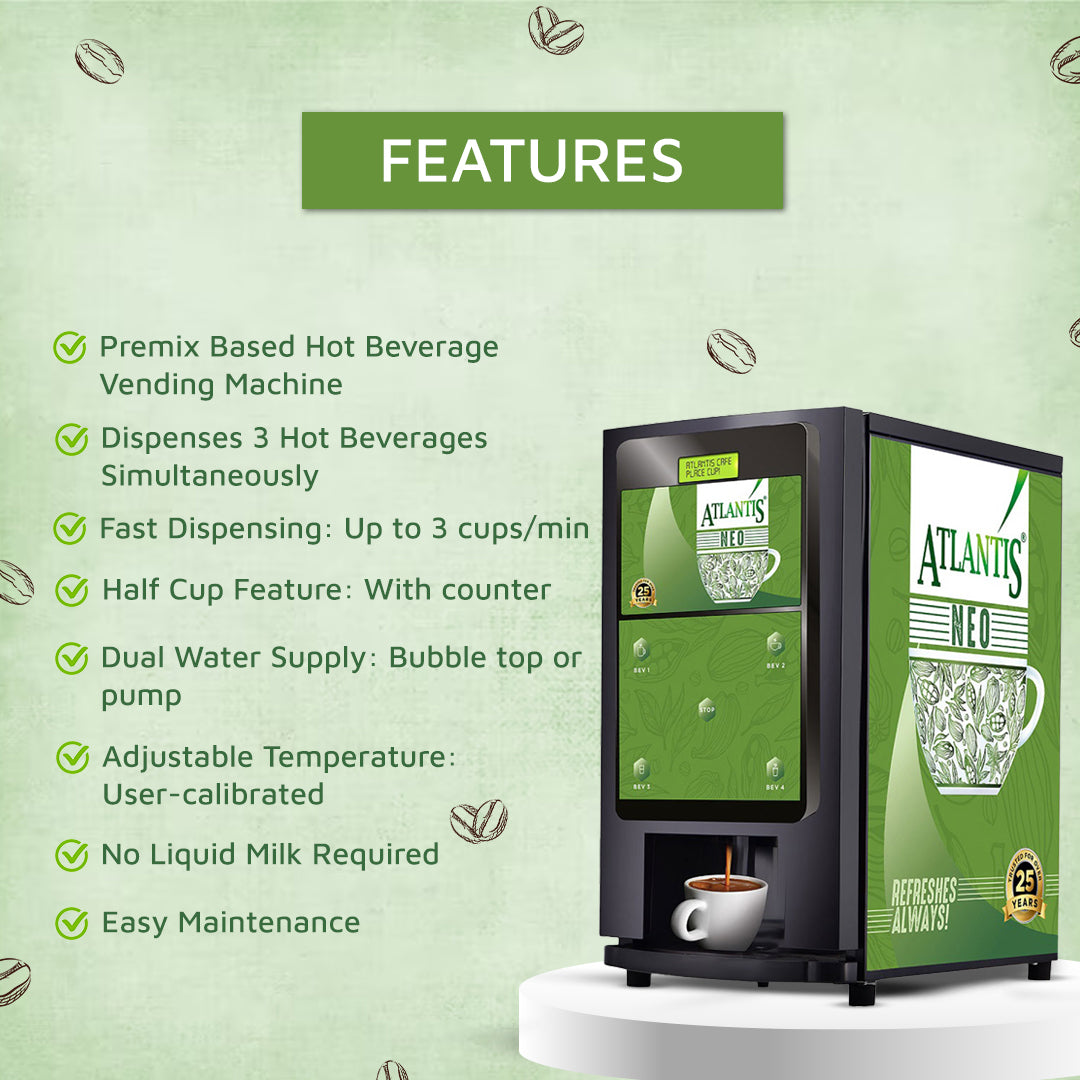 Atlantis Neo 3 Lane Tea and Coffee Vending Machine – Dedicated Hot Water