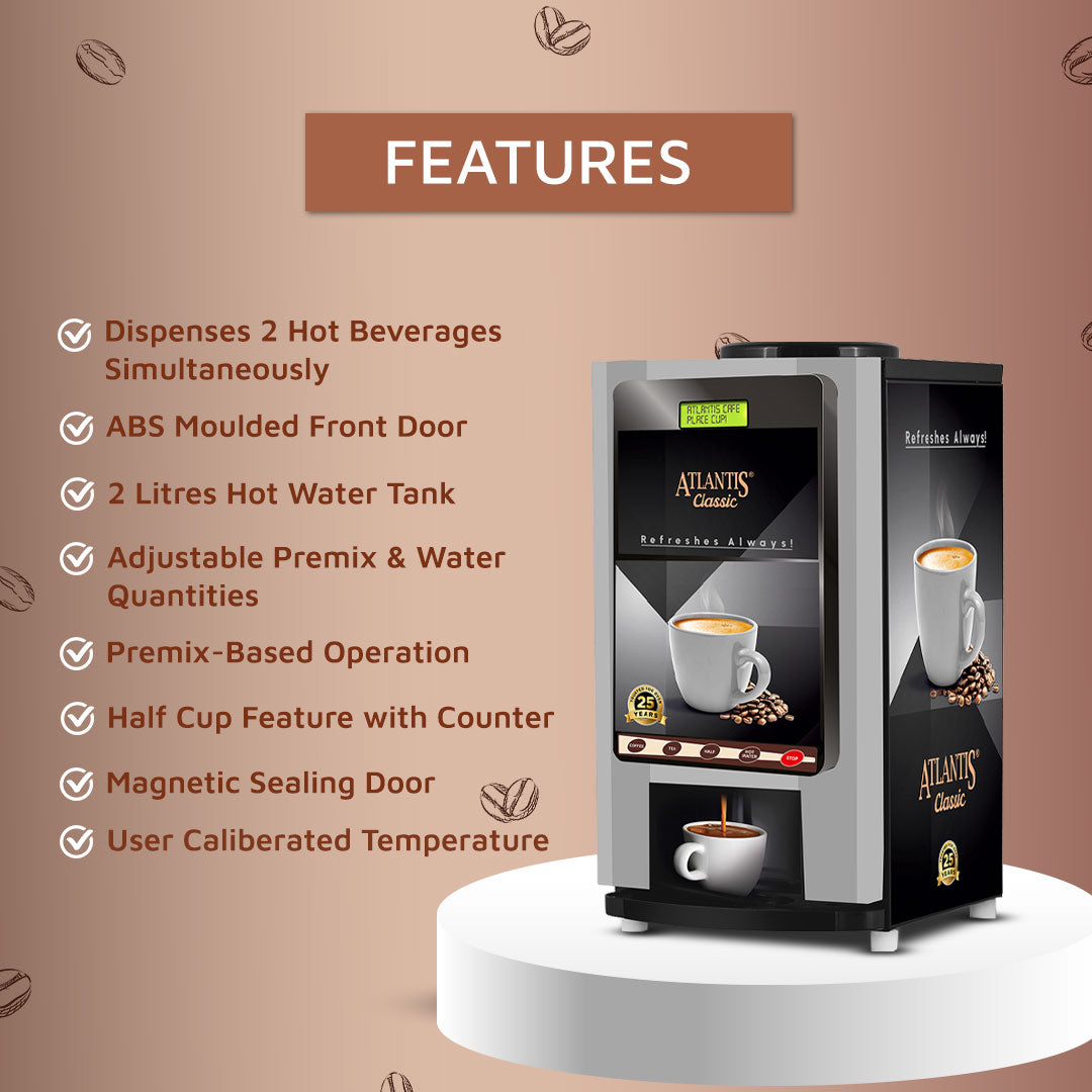 Atlantis Classic 2 Lane Tea and Coffee Vending Machine- 2 Litres Hot Tank