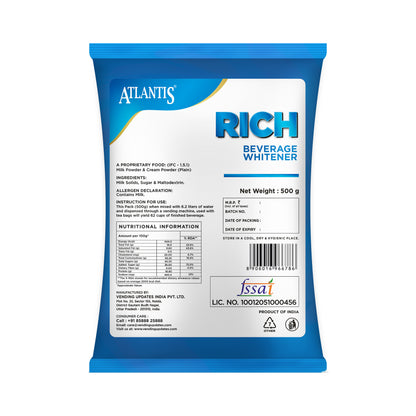 Atlantis Rich Beverage Dairy Whitener | 500gms Pack for Select Machines