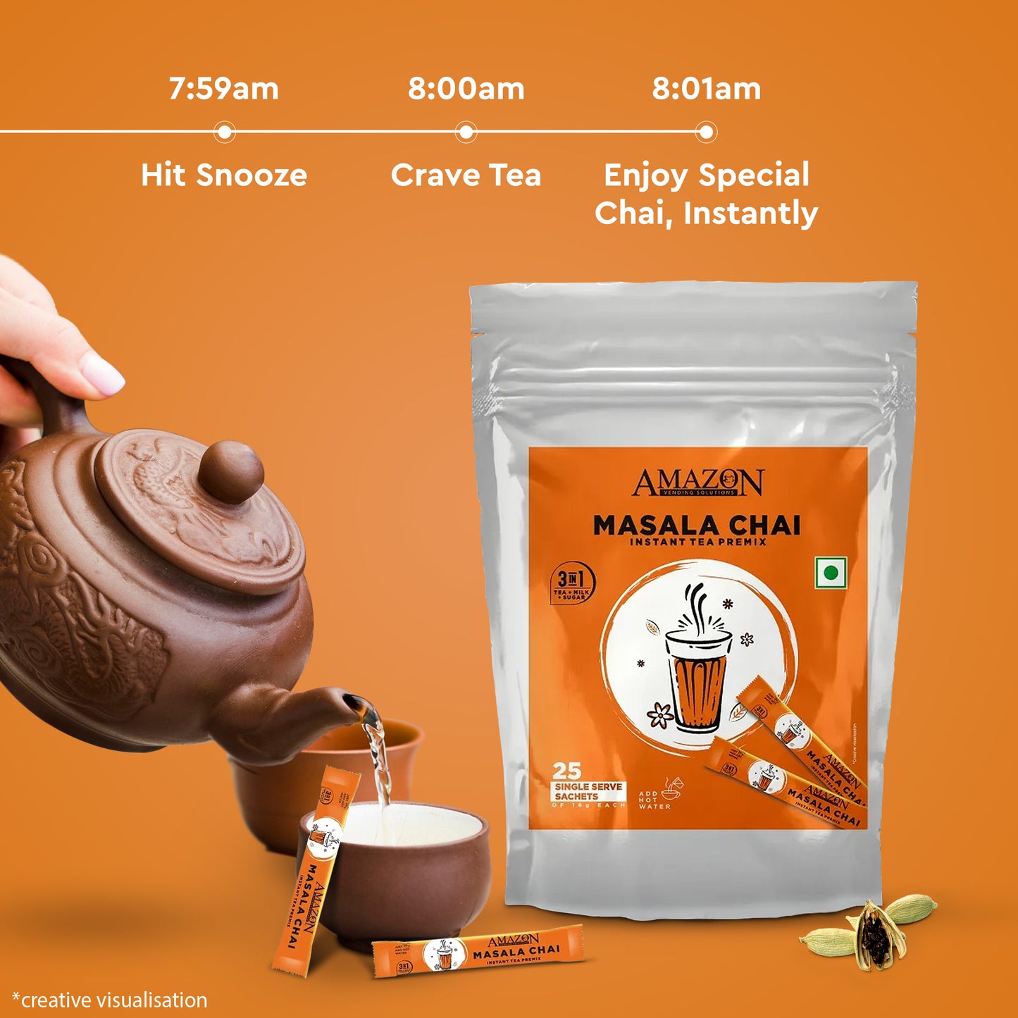 AMAZON 3 in 1 Instant Masala Chai Premix | 25 Sachets X 16 Grams Pouch Pack