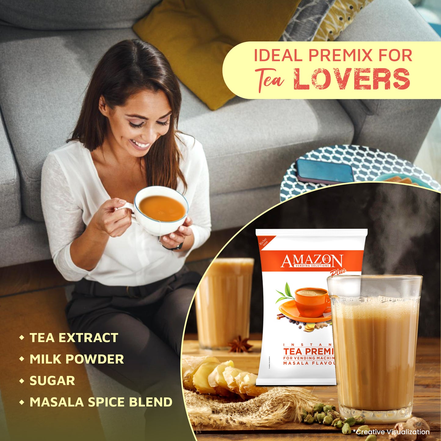 AMAZON 3 in 1 Instant Tea Masala Plus Premix Powder for Vending Machine