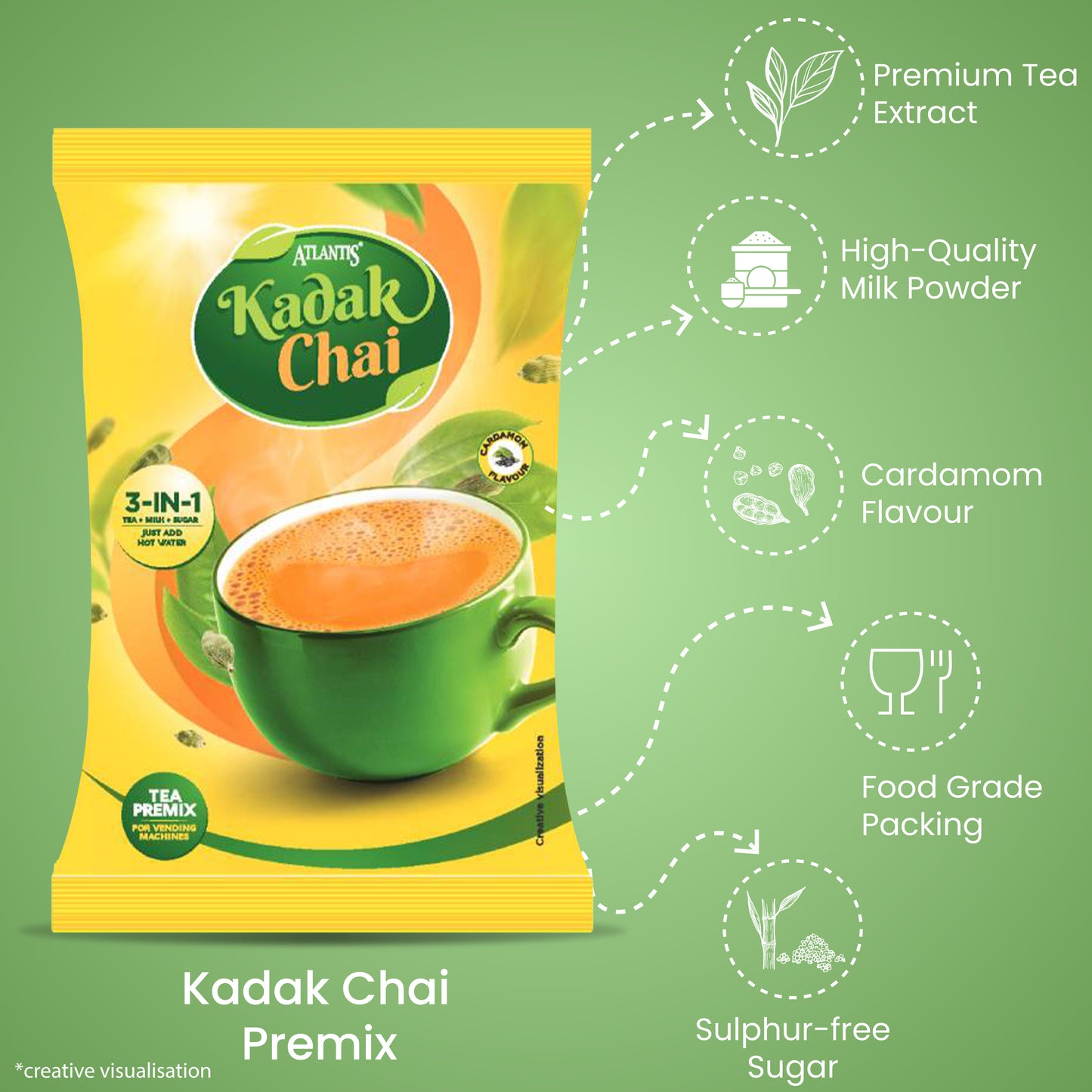 Atlantis 3 in 1 Instant Kadak Cardamom Tea Premix  1 Kg Pack